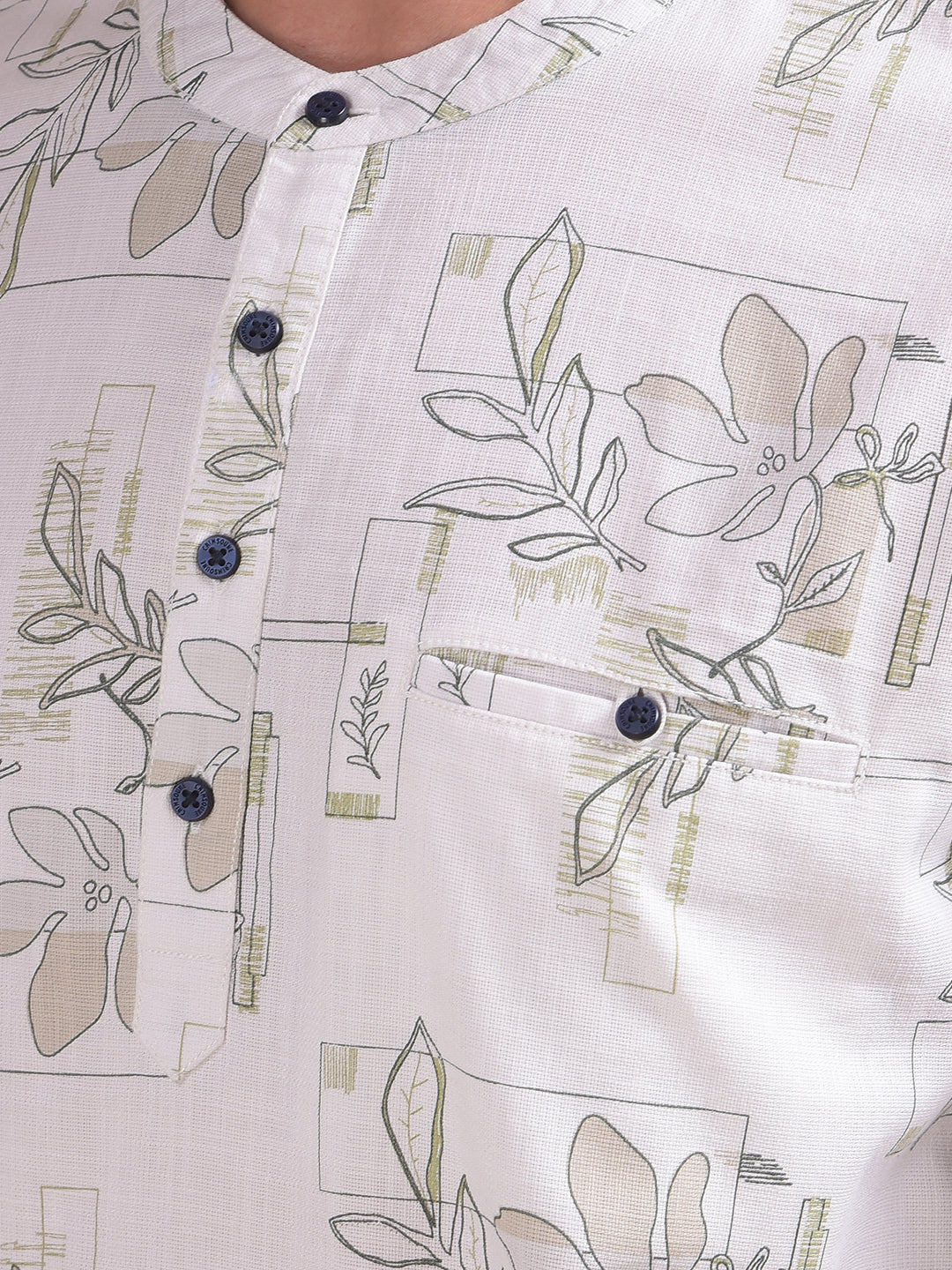 Off White Floral Print Kurta