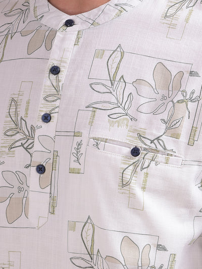 Off White Floral Print Kurta