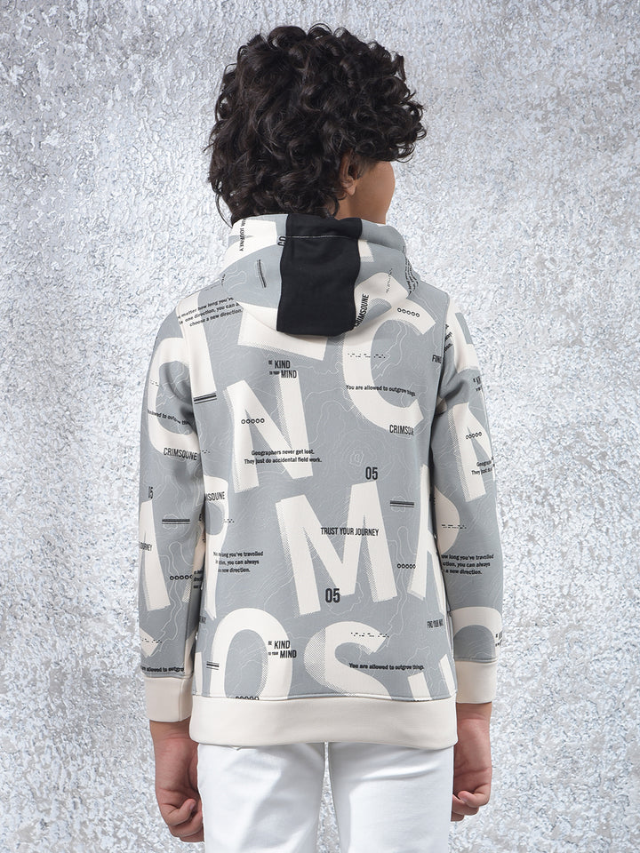 Grey Printed Hooded Neck Sweatshirt