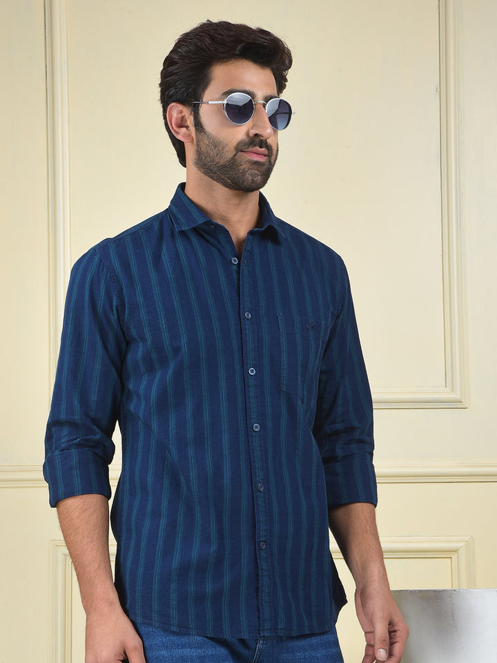 Navy Blue Vertical Stripes 100% Cotton Shirt
