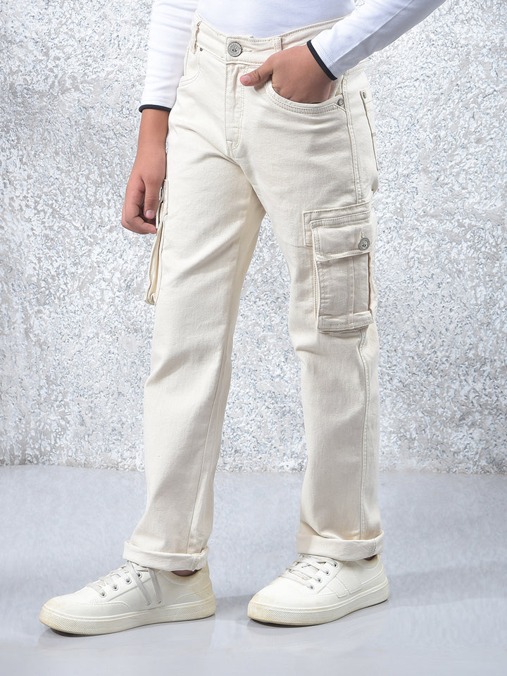 Beige Straight Cargo Jeans
