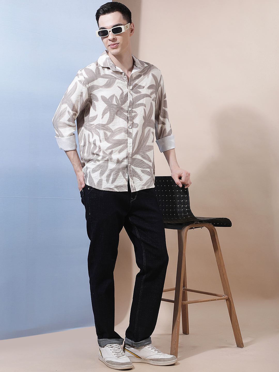 Beige Botanical Print Shirt