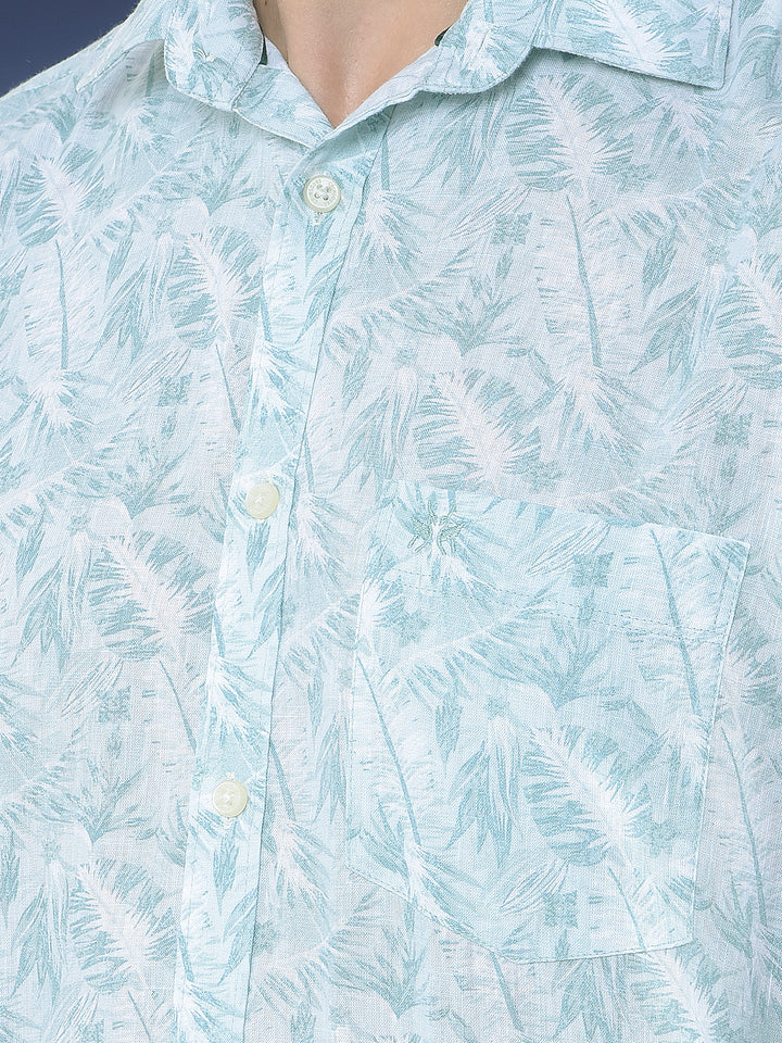 Green Floral Printed Linen Shirt