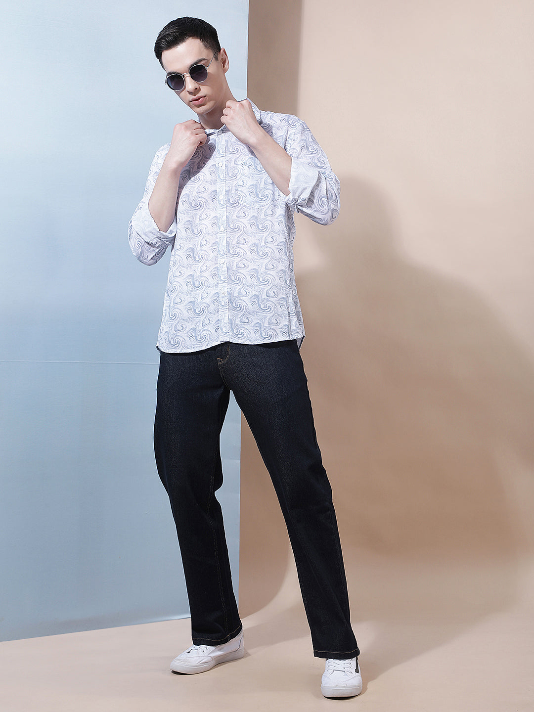 Linen Blue Abstract Print Shirt