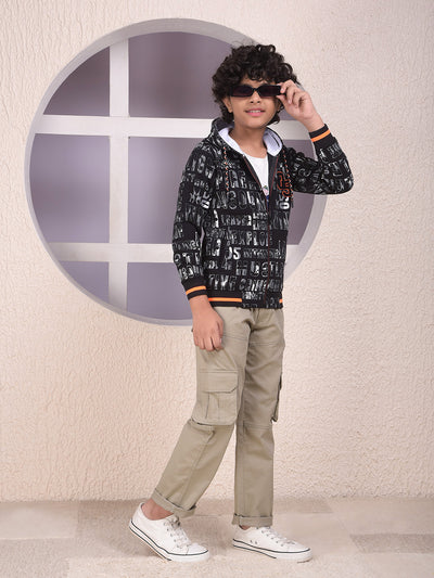 Black Typographic Print Hooded Neck Sweatshirt