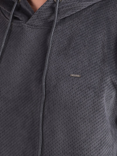 Grey Jacquard Hooded Neck Sweatshirt