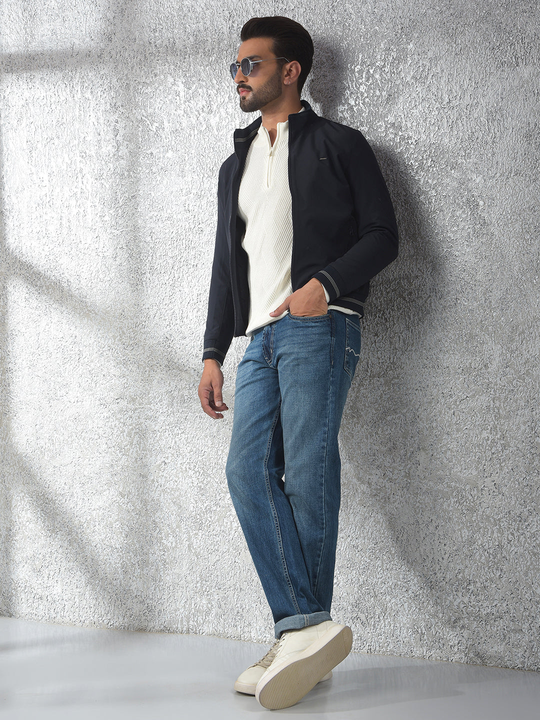 Minimalist Design Navy Blue Puffer Jacket