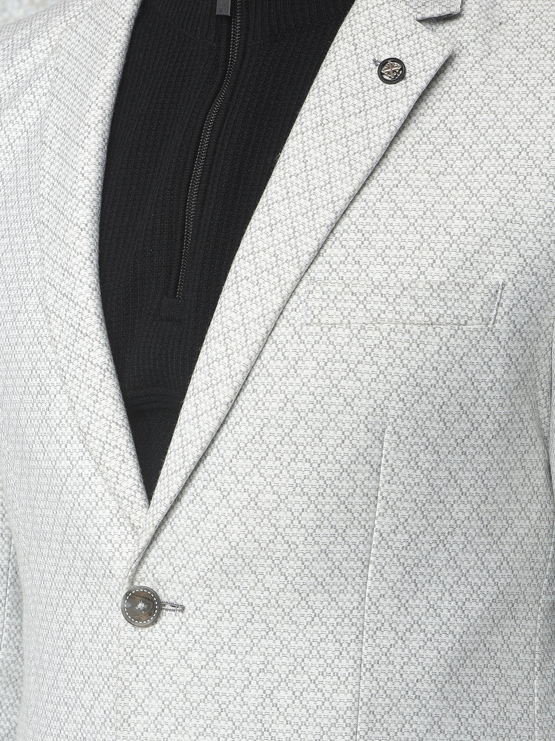 Grey Notched Lapel Single-Breasted Blazer