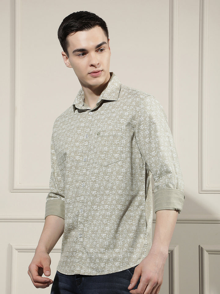 Olive Floral Print Shirt