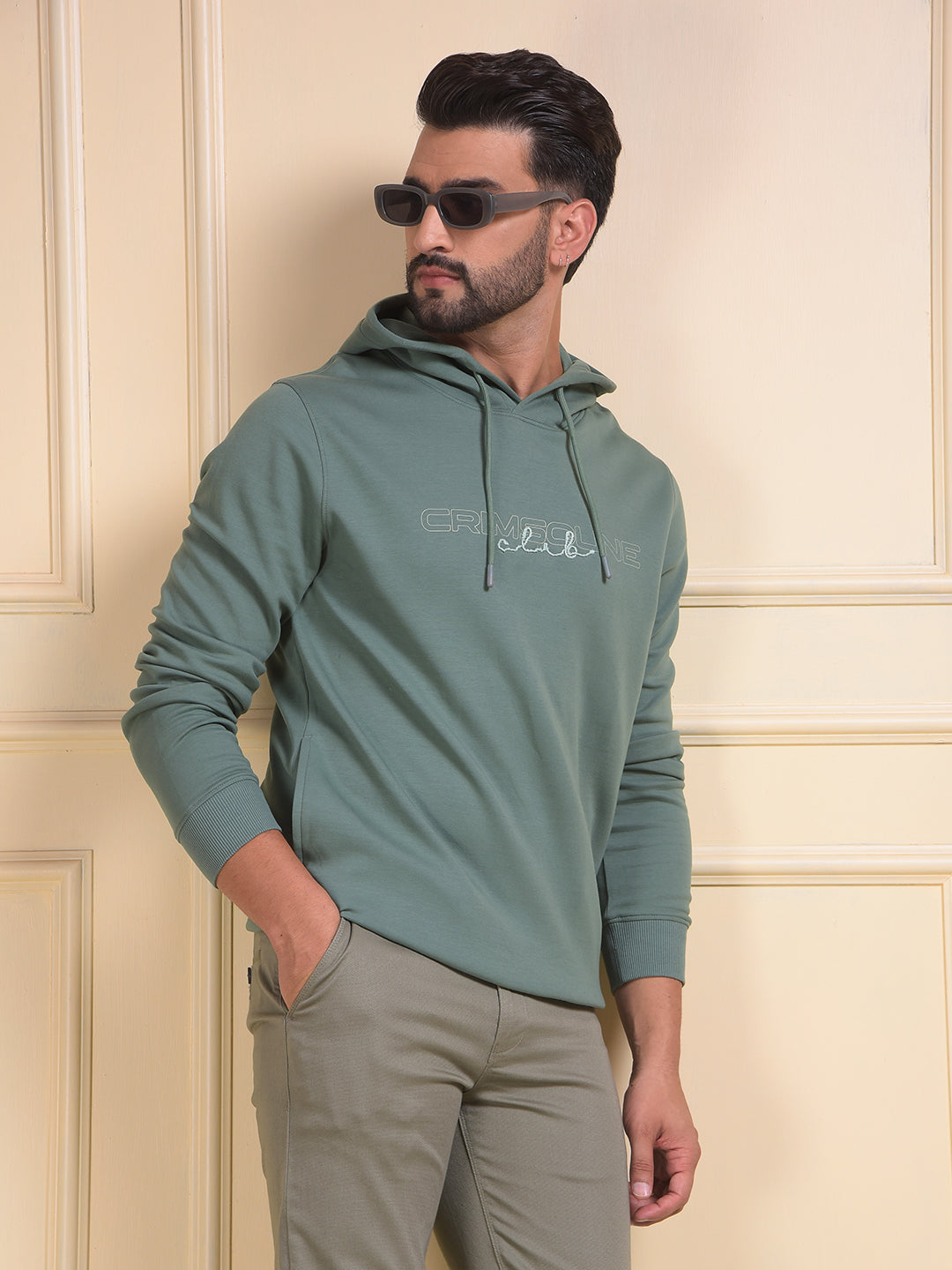 Green Embroidered Hooded Neck Sweatshirt