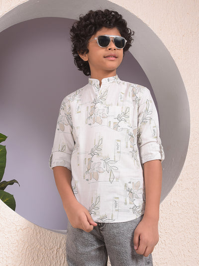 White Floral Print 100% Cotton Kurta