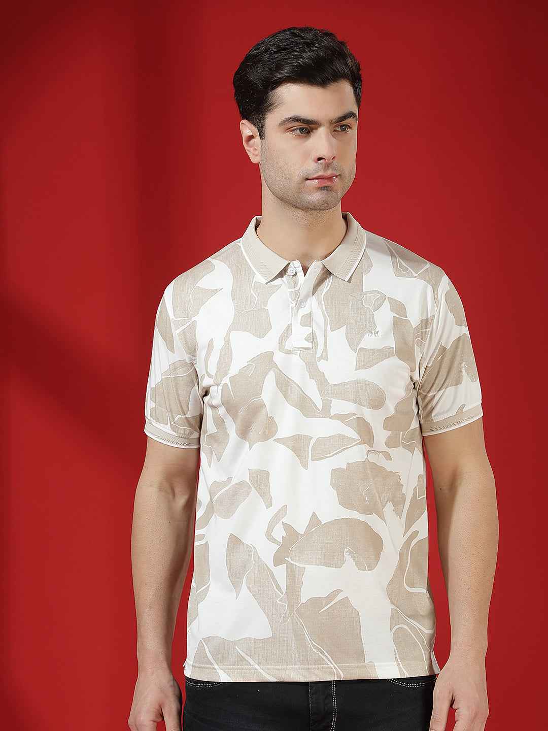 Beige Camouflage Print Polo T-Shirt