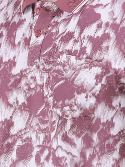 Maroon Floral Print Polo-Neck T-Shirt