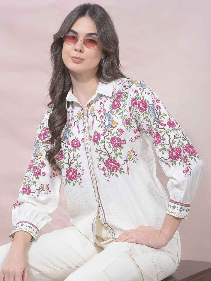 Off White Floral Print Shirt