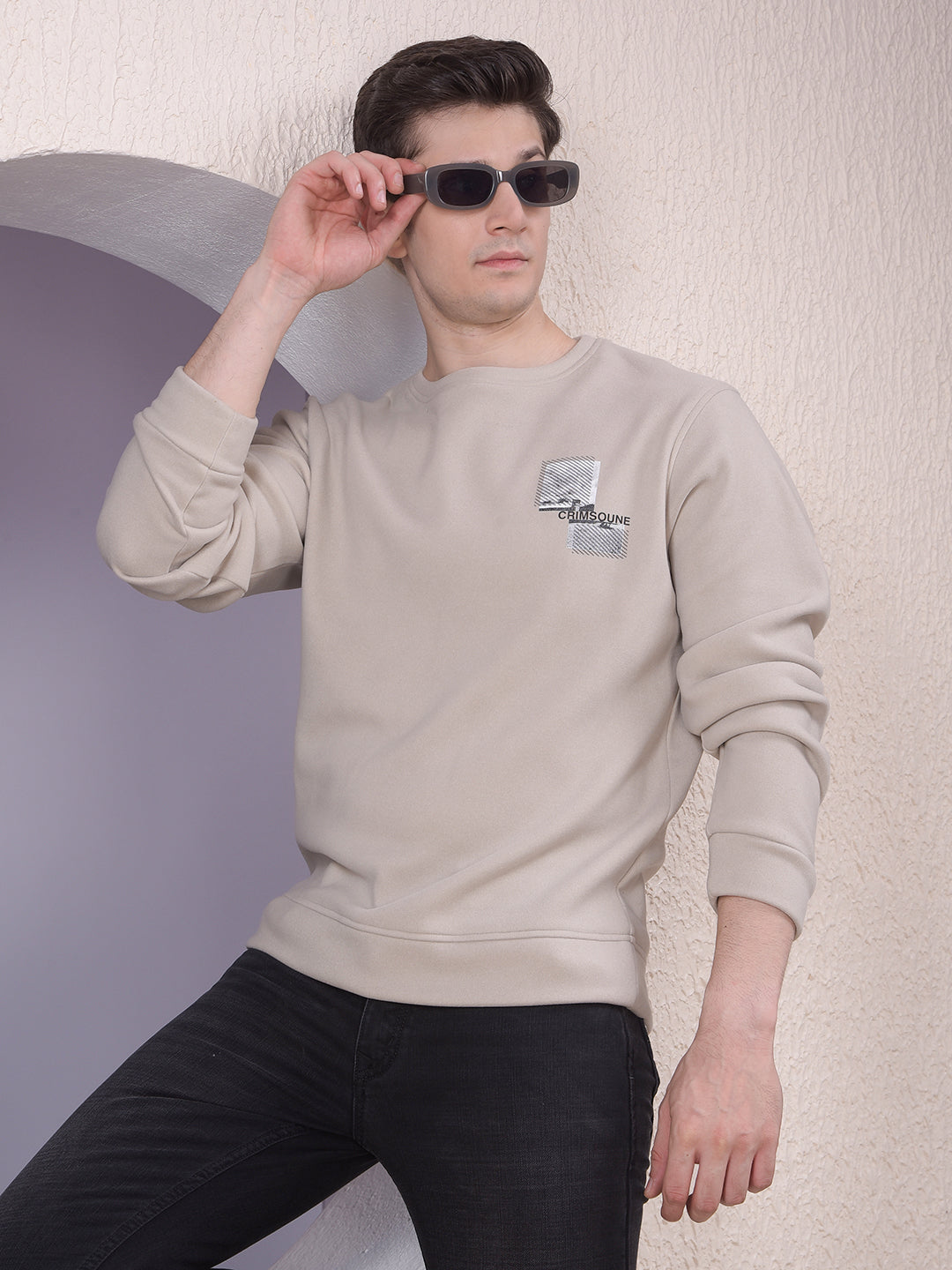 Beige Graphic Print Sweatshirt