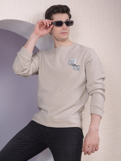 Beige Graphic Print Sweatshirt