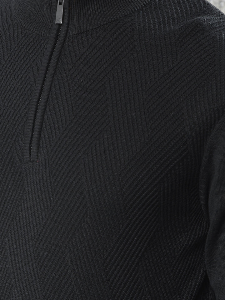 Black Jacquard 100% Cotton Sweater