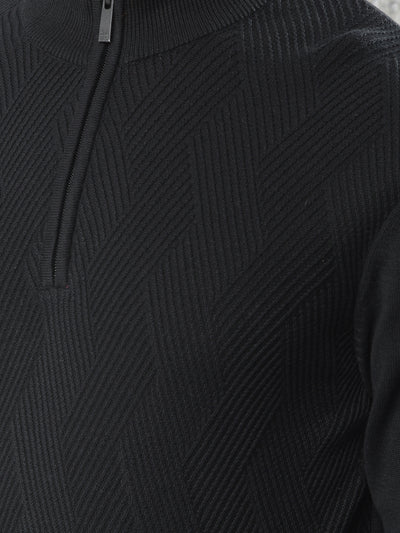 Black Jacquard 100% Cotton Sweater