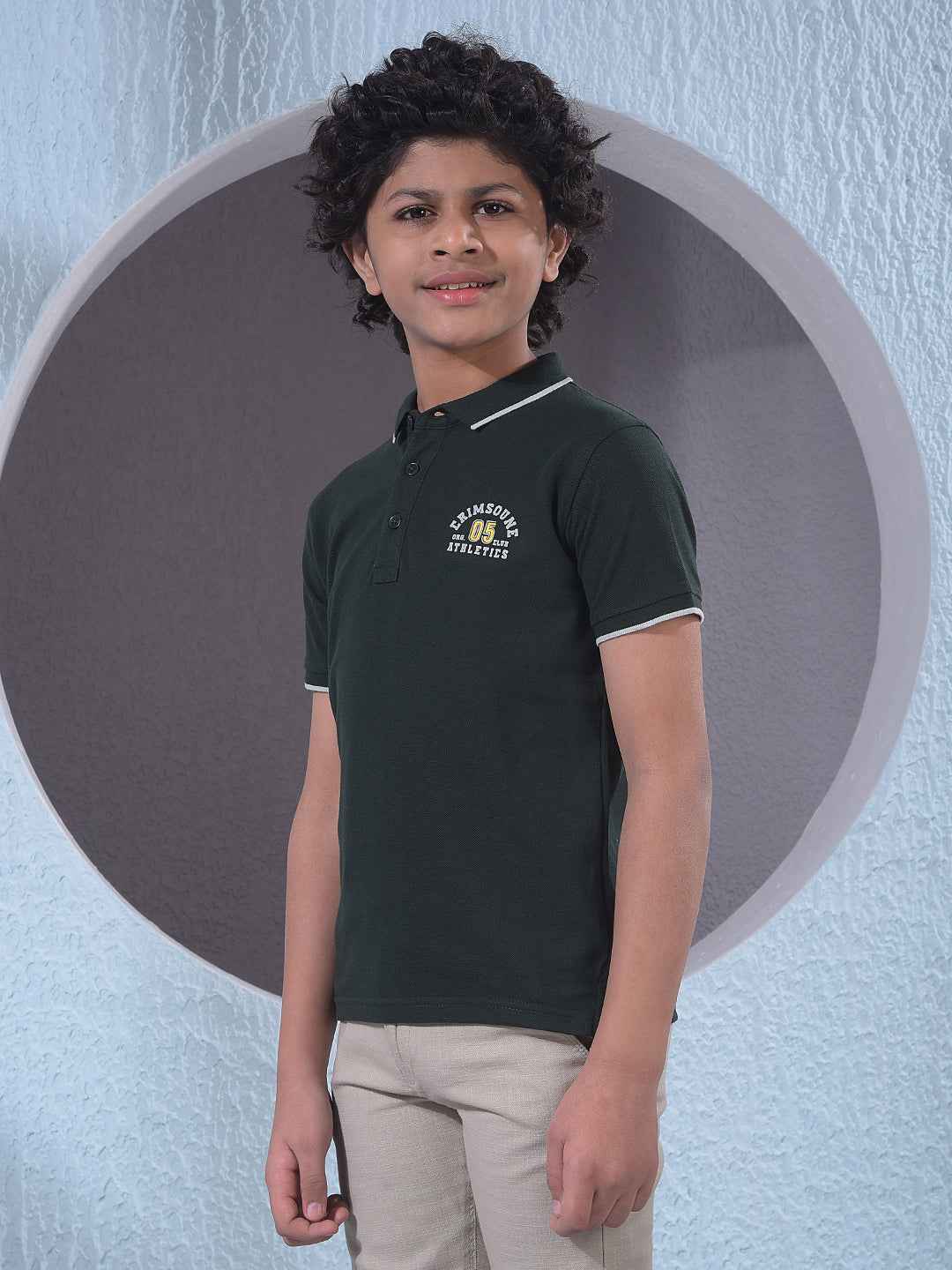 Olive Typographic Print Polo Neck T-Shirt