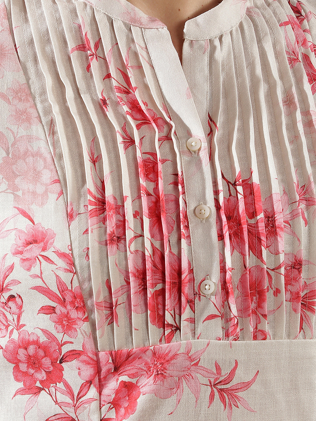 Pink V-Neck Floral Printed Top