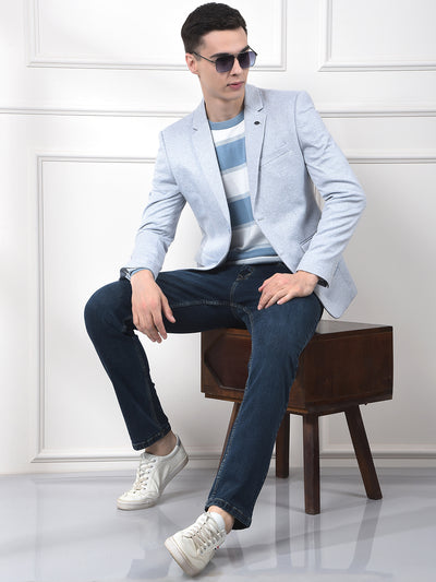 Blue Printed Notched Lapel Corduroy Blazer