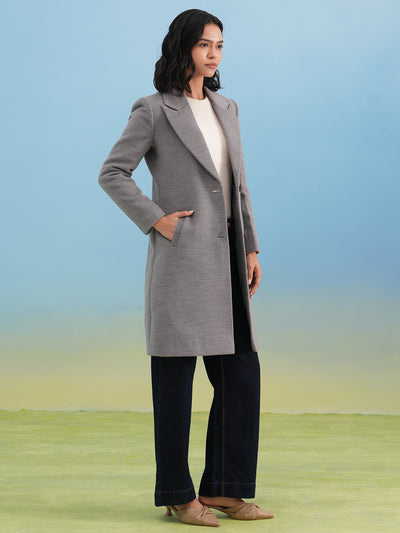 Grey Notched Lapel Overcoat