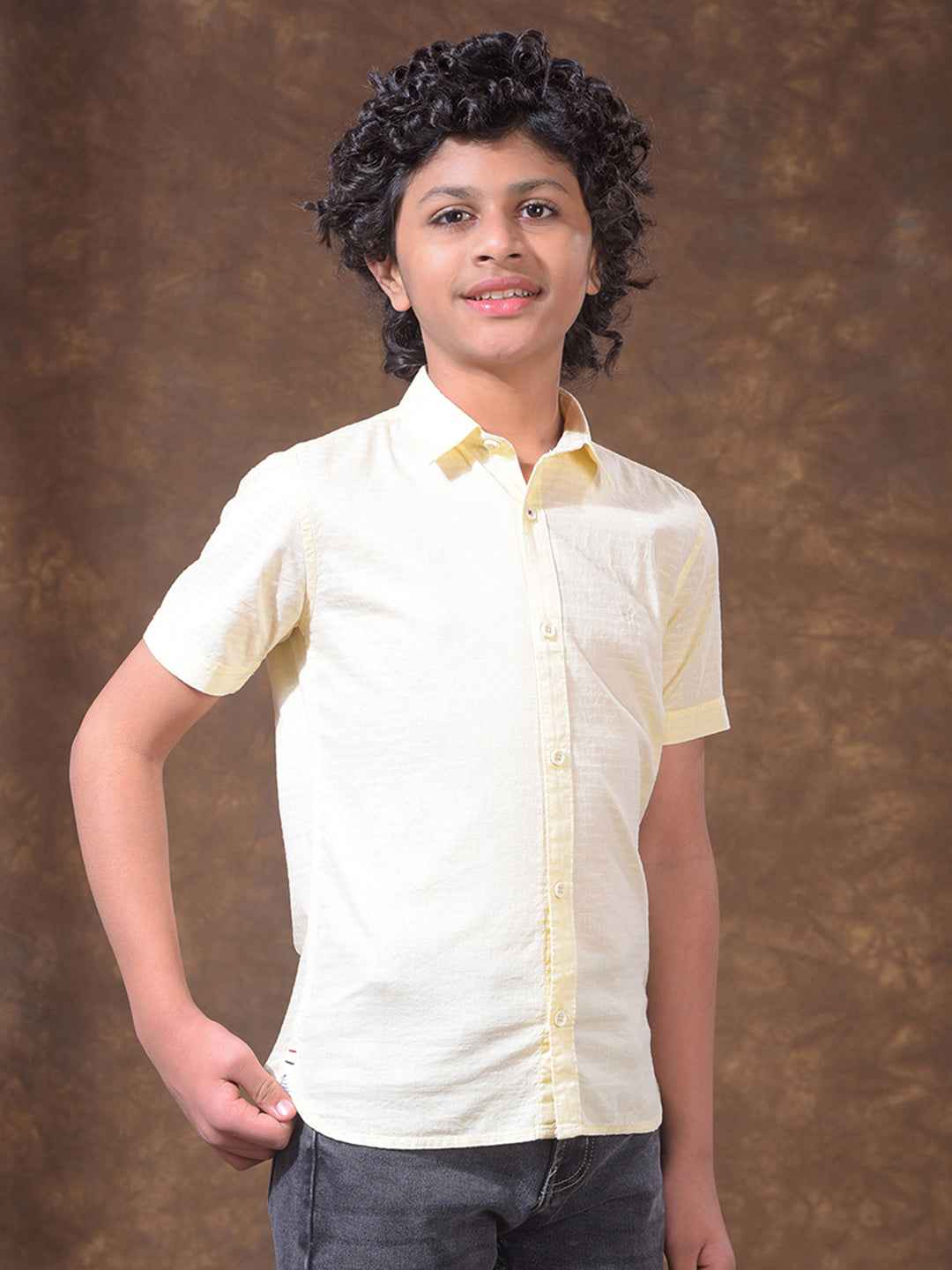 Yellow Textured Casual Shirt