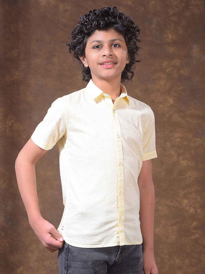 Yellow Textured Casual Shirt