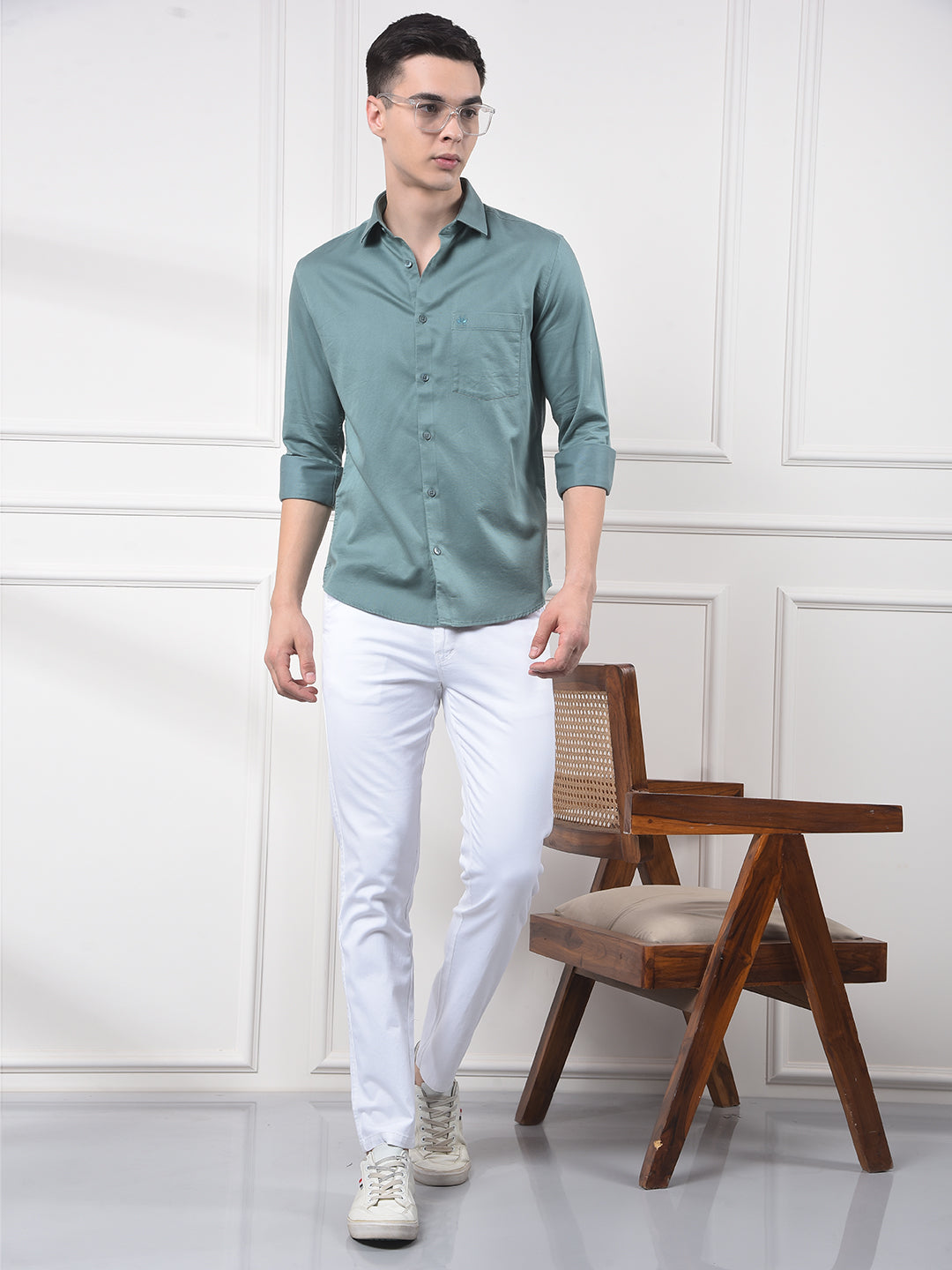 Olive Green Soft-Touch Blended Slim Casual Shirt