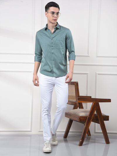 Olive Green Soft-Touch Blended Slim Casual Shirt