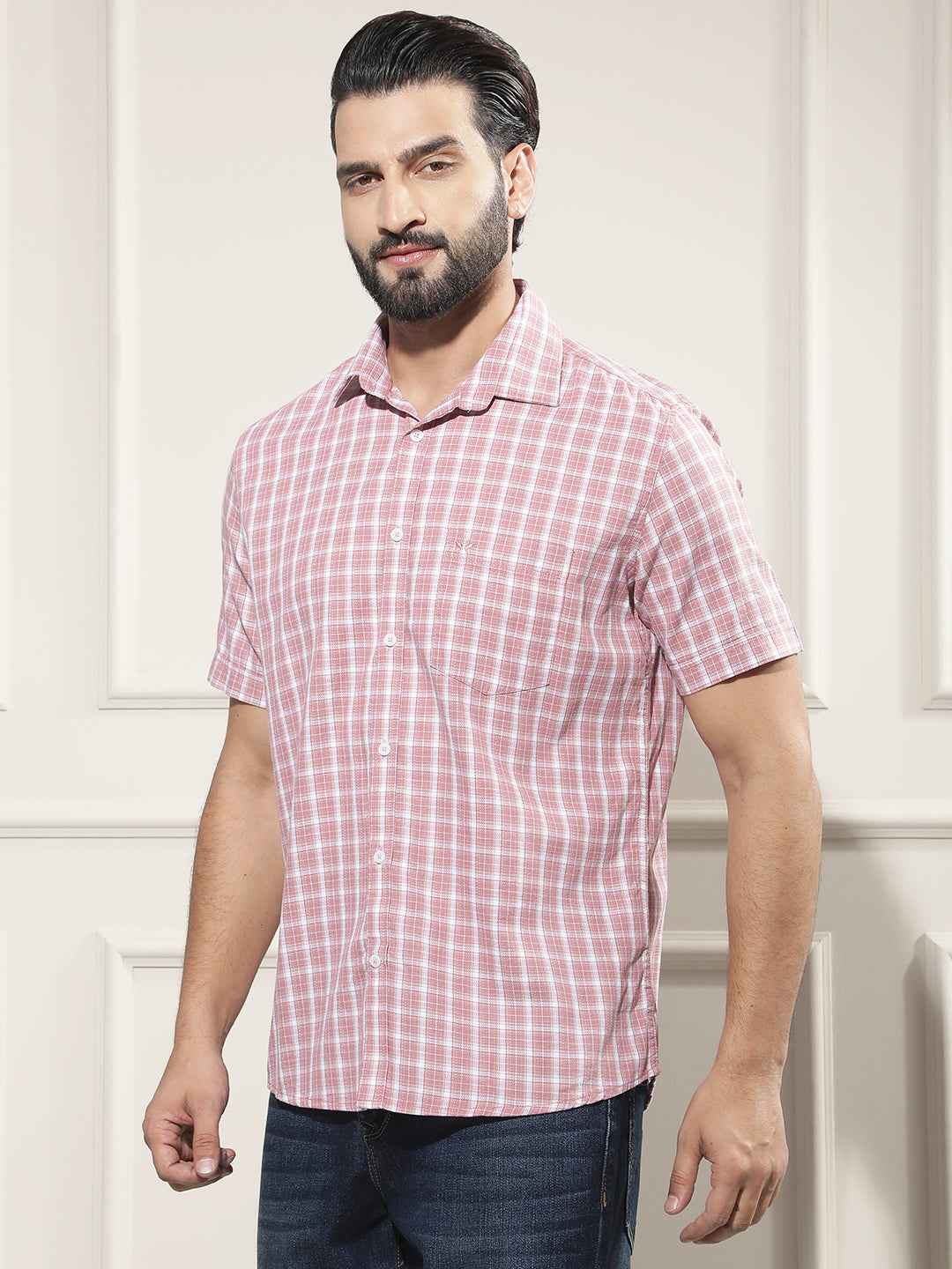 Peach Checked 100% Cotton Shirt