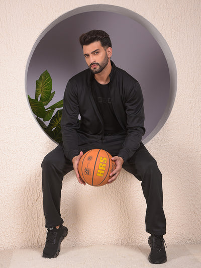 Black Knitted Trackpants-Men Trackpants-Crimsoune Club