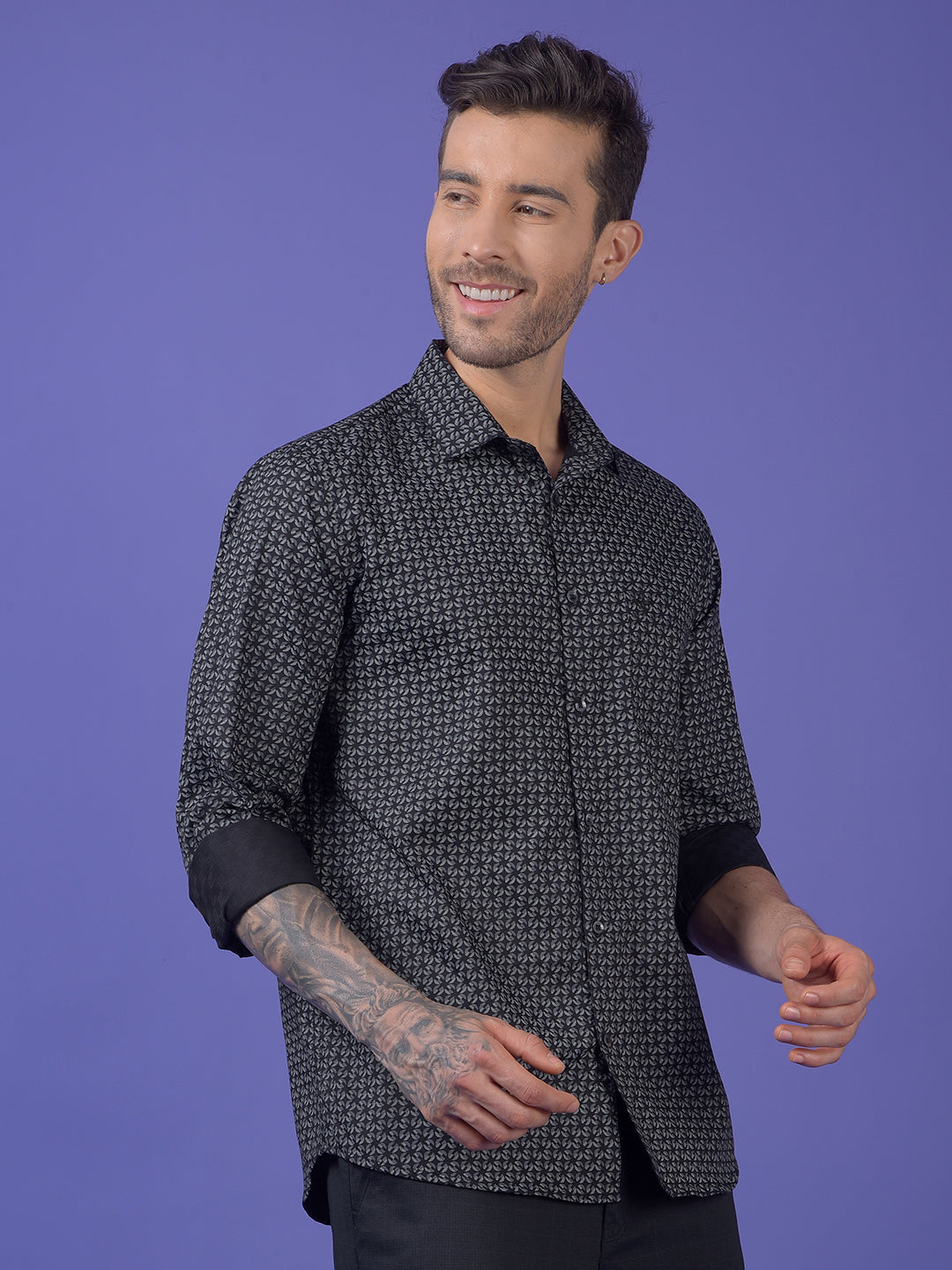 Black Printed 100% Cotton Shirt