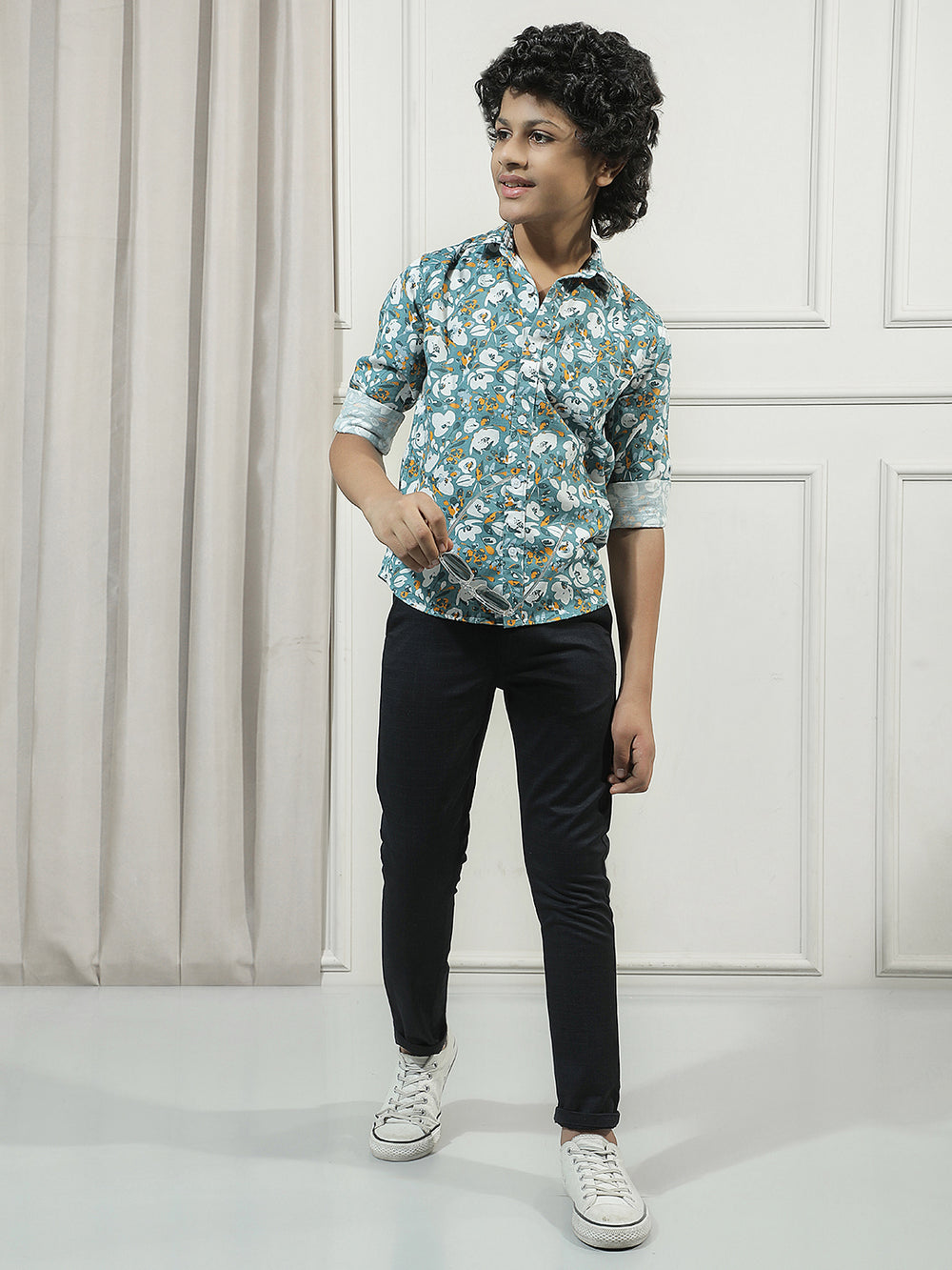 Navy Blue Cotton Checked Stretchable Trousers