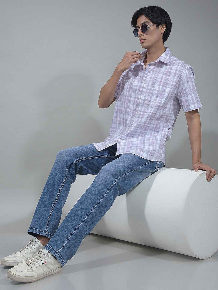 Purple Checked 100% Cotton Shirt