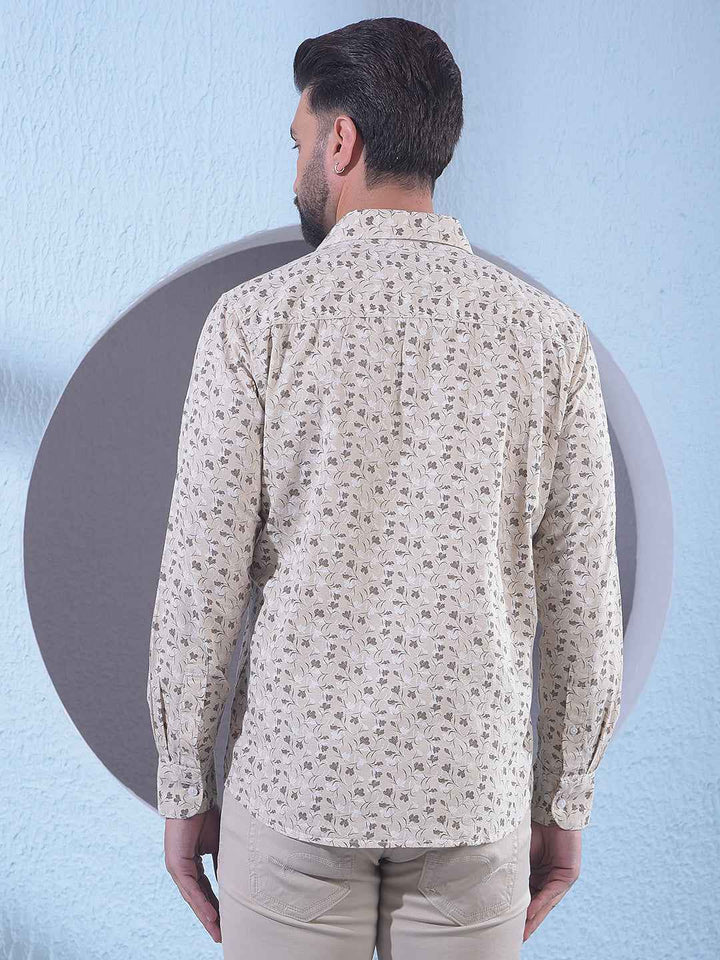 Beige Linen Floral Print Shirt