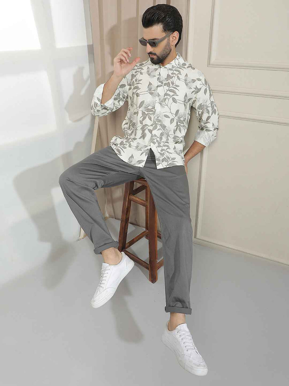 Olive Floral Print Shirt