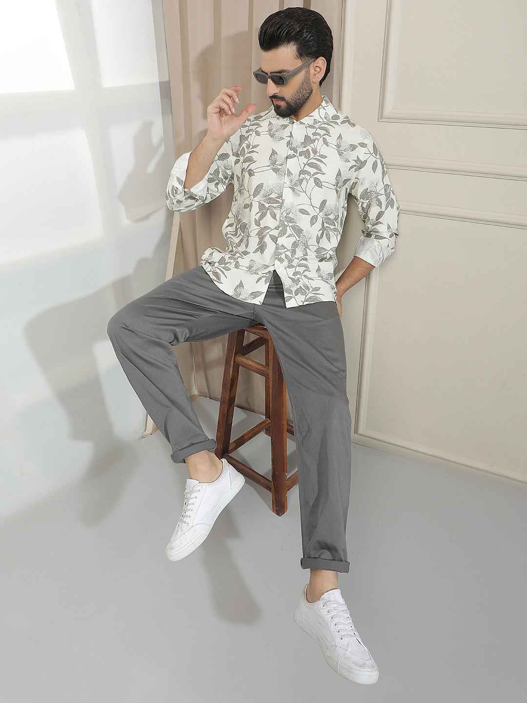 Olive Floral Print Shirt