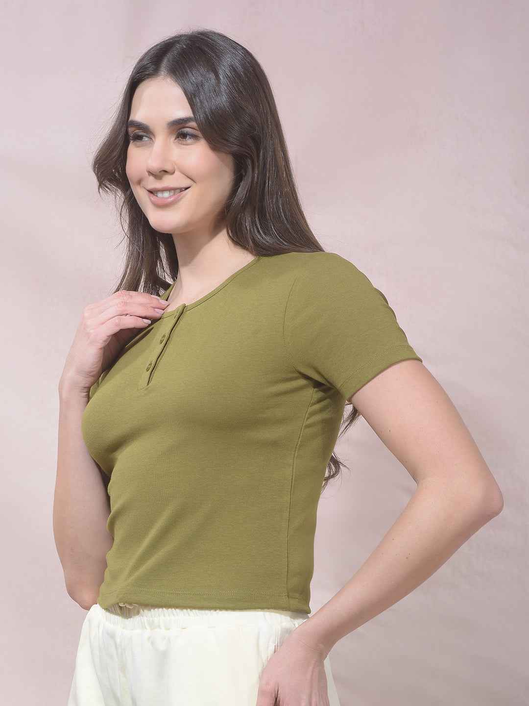 Olive Modal Cropped T-Shirt