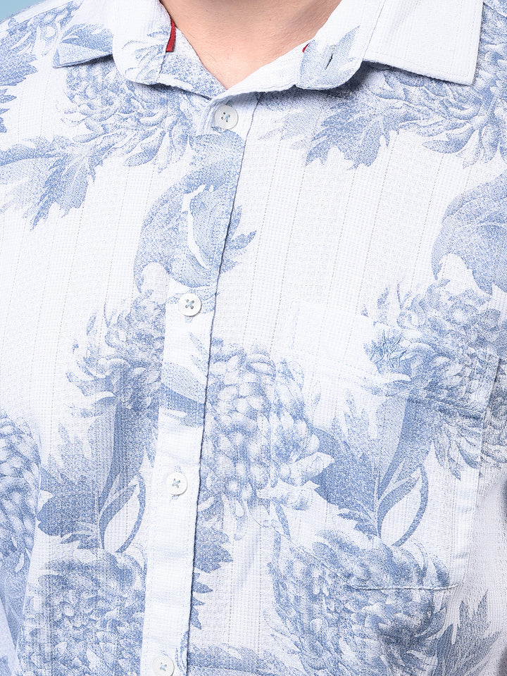 Men's Blue Floral Print 100% Cotton Shirt-Men Shirts-Crimsoune Club