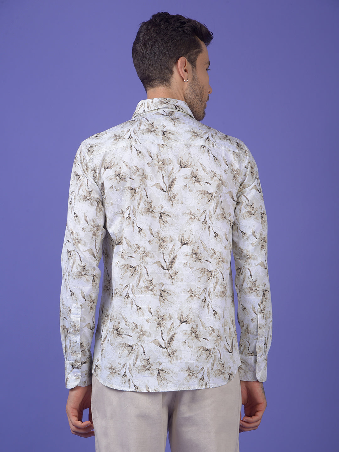 Brown Floral Print 100% Cotton Shirt
