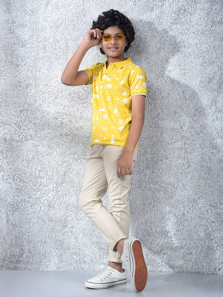 Yellow Printed Polo Neck T-Shirt