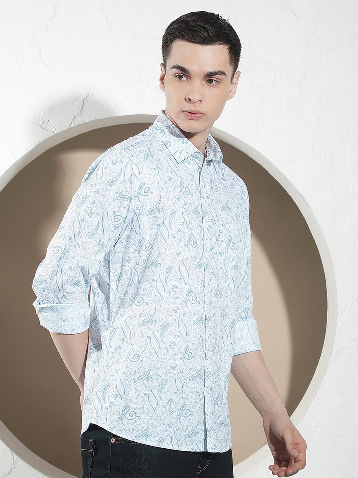 Blue Botanical Print Shirt