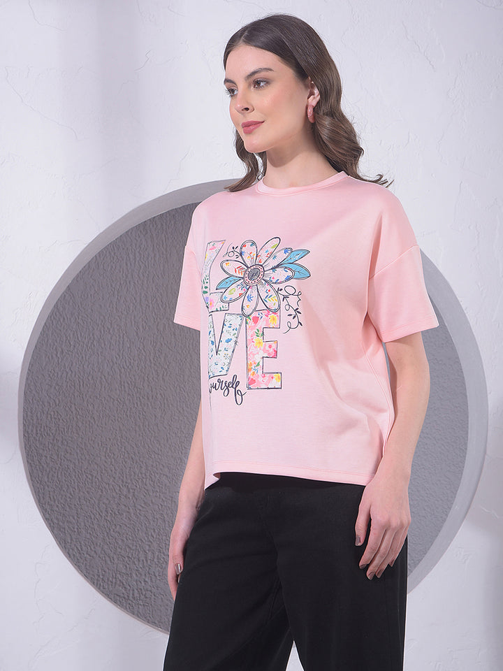 Pink Typographic Print T-Shirt