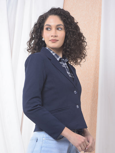 Navy Blue Notched Lapel Single-Breasted Blazer