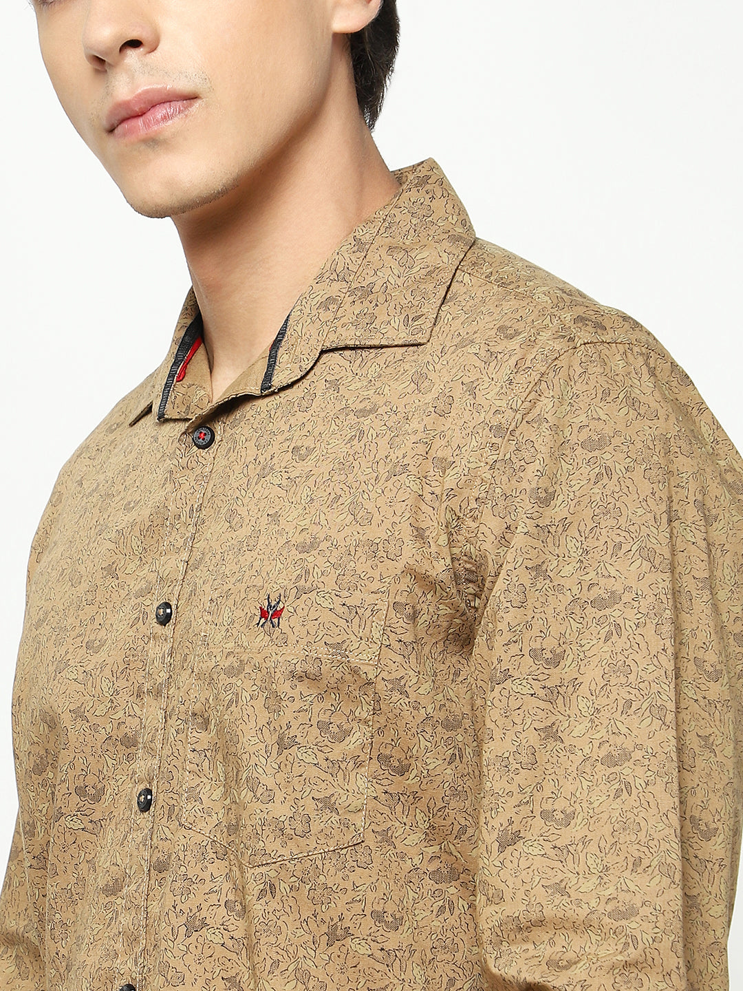 Brown Floral Print 100% Cotton Shirt