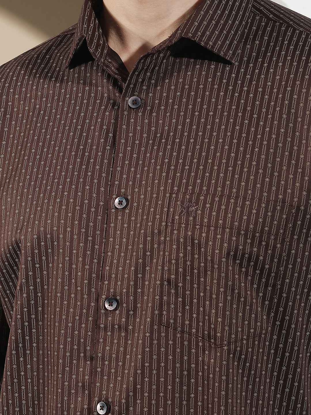 Brown Vertical Stripes Shirt