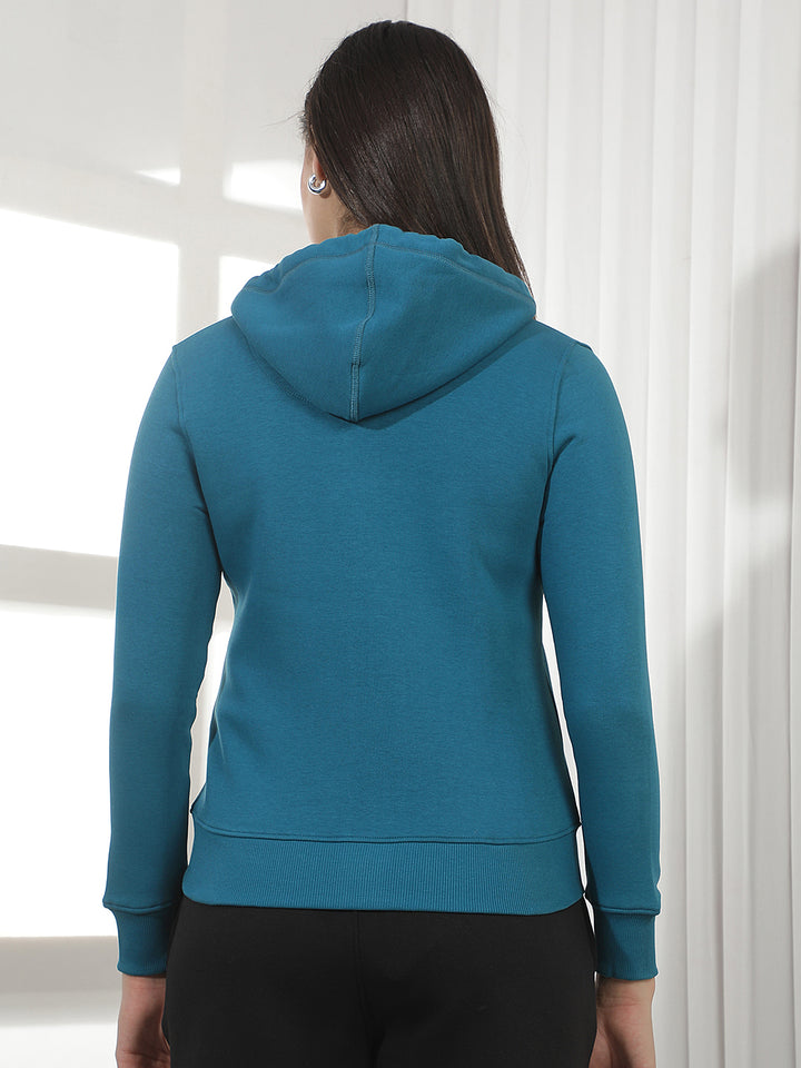 Green Hooded Front-Open Sweatshirt