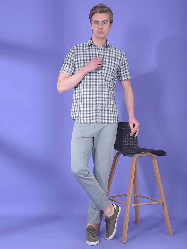 Vortex Sage Green 100% Cotton Checked Shirt
