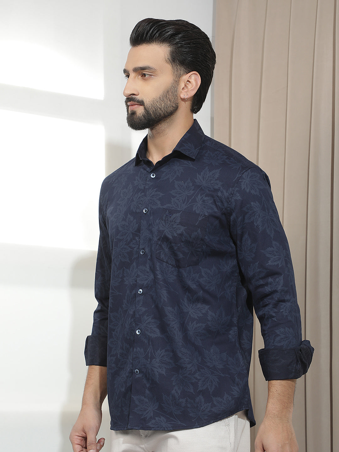 Navy Blue Floral Print Shirt